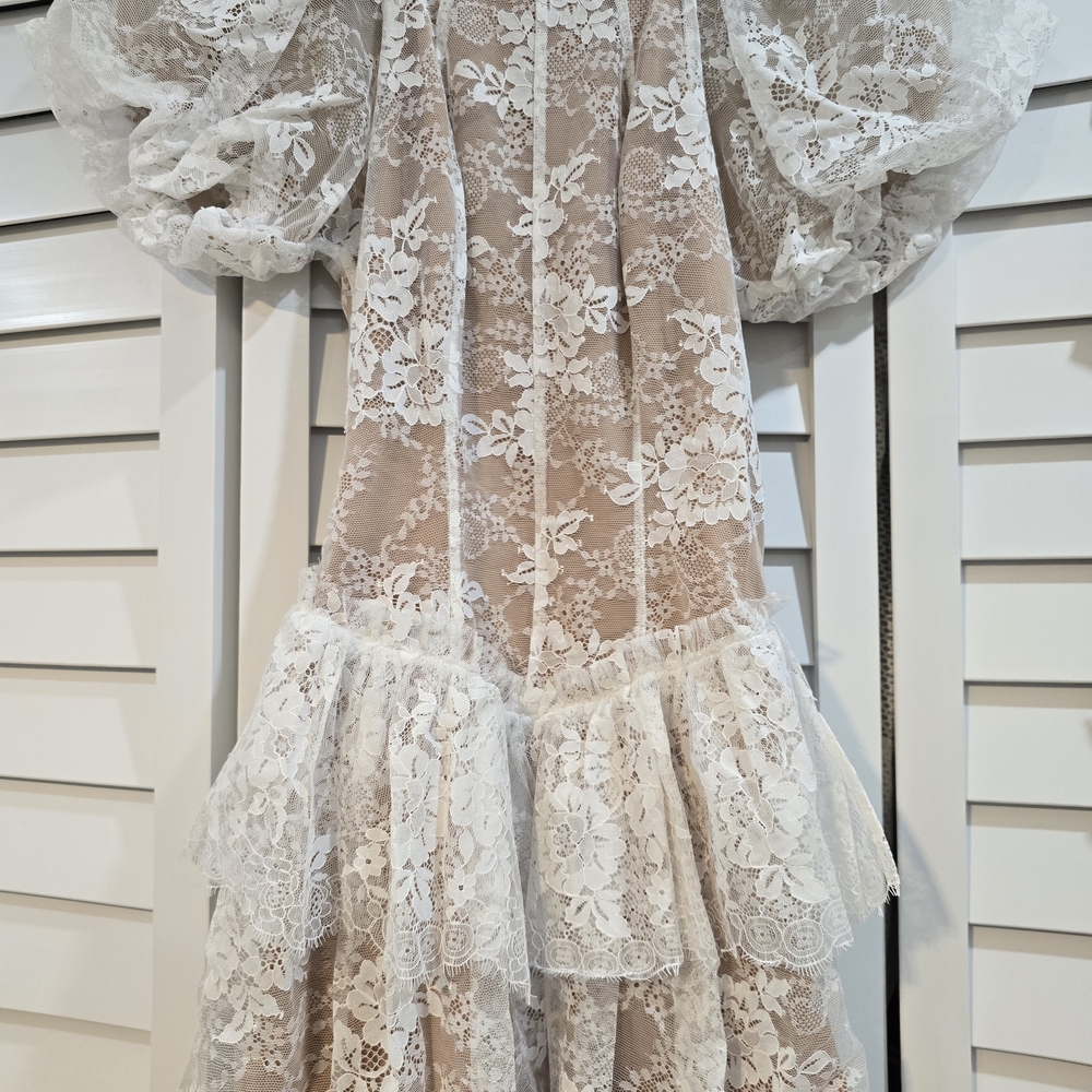 For Love & Lemons Lace Midi Dress in White and Nude